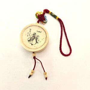 Antique Chinese Carved Pendant With Red Braided Cord & Bead Accents je151